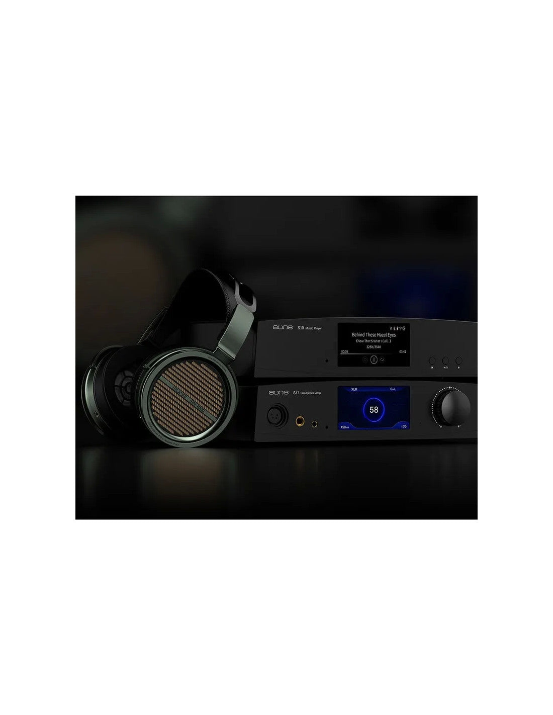 aune SR7000 closed-back circumaural headphones, black earcups with circular grille