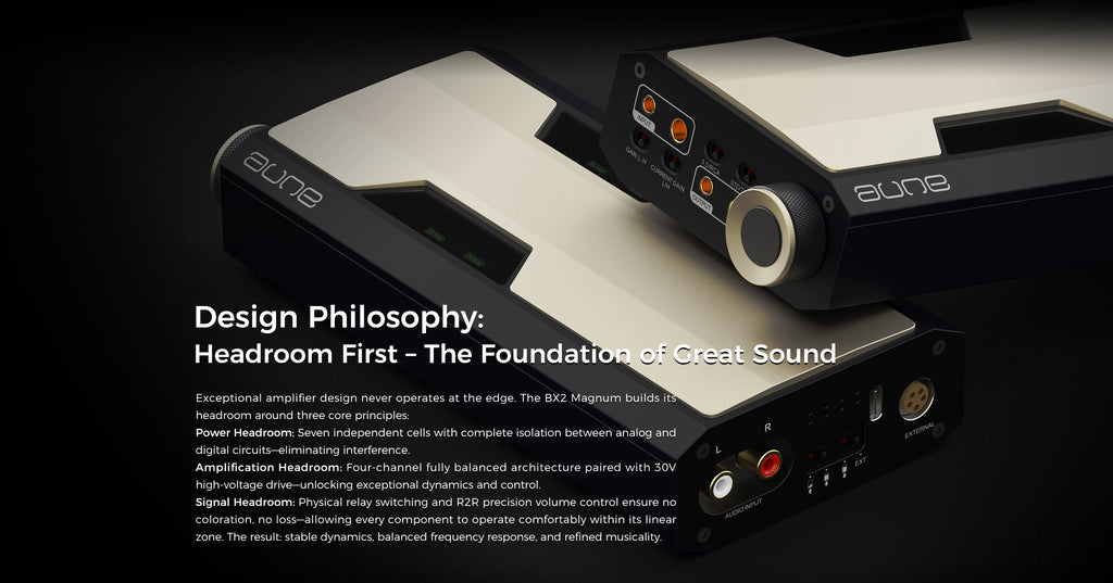 Dual portable headphone amplifier stacked side-by-side, showing front ports and volume knob