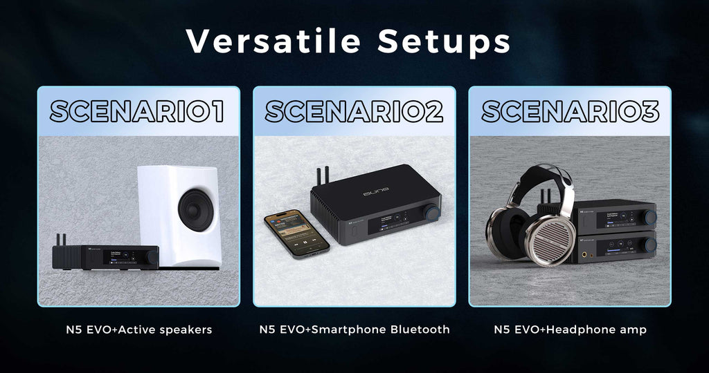 Black high-resolution streaming music player with twin antennas for audio setups