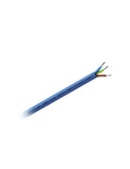 Power cable with blue jacket and 3 conductors, stripped end showing blue, brown, and green/yellow