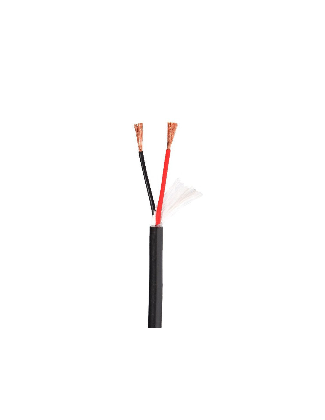 MPS QP-250 speaker cable end, black jacket with red and copper stripped wires