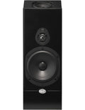 Black satellite speaker front with woofer, tweeter, and NHT logo badge