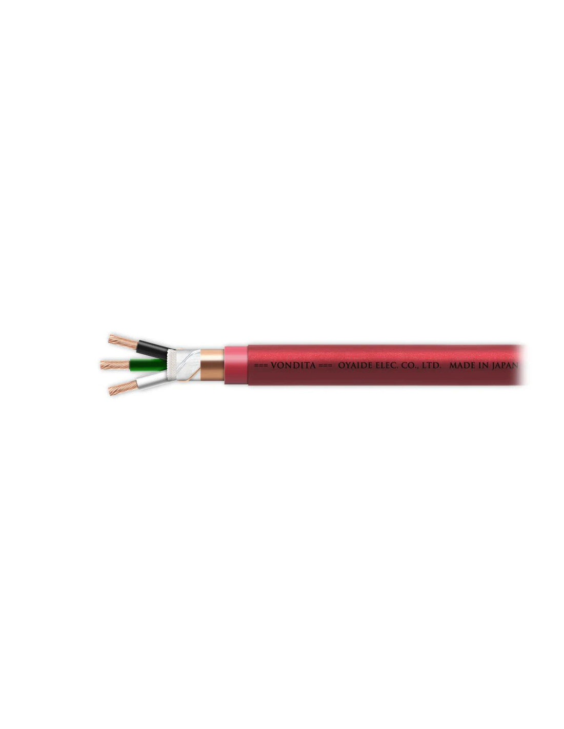 Oyaide Vondita power cable, red jacket with exposed three-wire ends