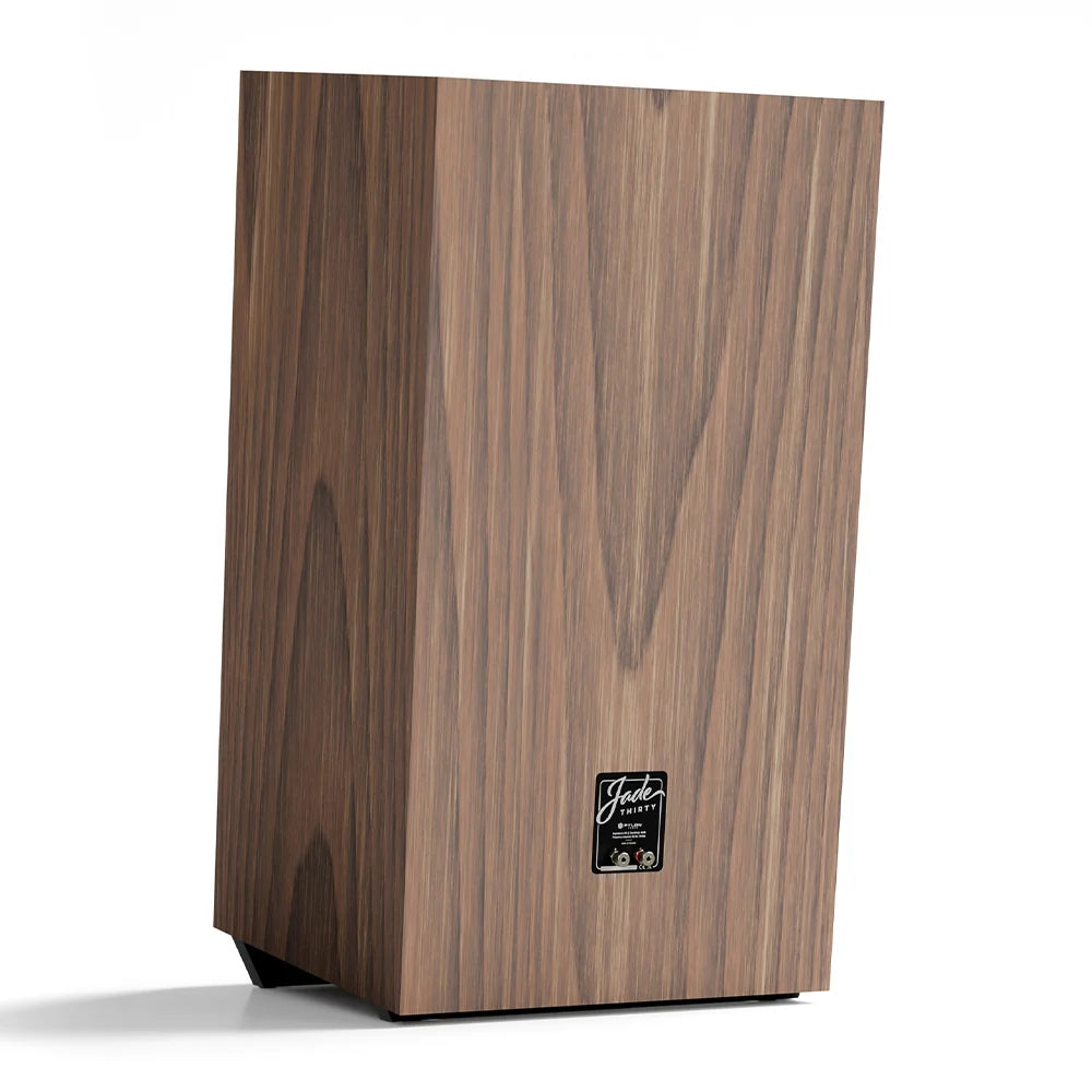 American walnut floorstanding loudspeaker cabinet from the rear