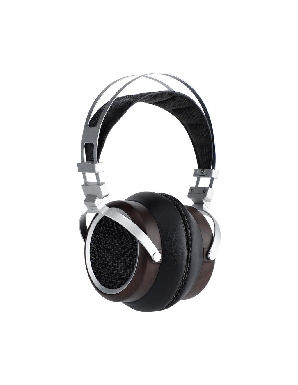 Sivga Luan Over-ear headphones with dark brown wood-grain earcups, black cushioning, and silver metal headband components, shown on a plain white background.