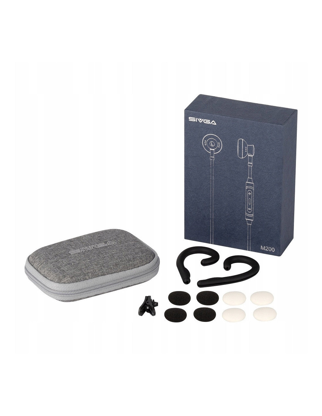 Earbud accessory kit with carrying case, ear tips, and cable clips