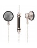 Wired earbuds with metal earcups, inline control, and twisted braided cable