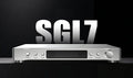 A silver SGL7 audio pre amplifier shown from the front on a dark studio background, with large 'SGL7' text behind it.