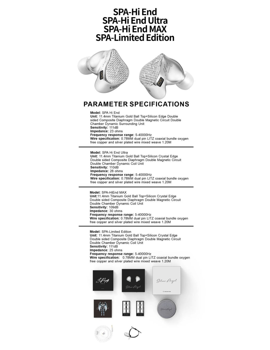 EarAcoustic SPA limited edition in-ear earbuds with silver mesh housings