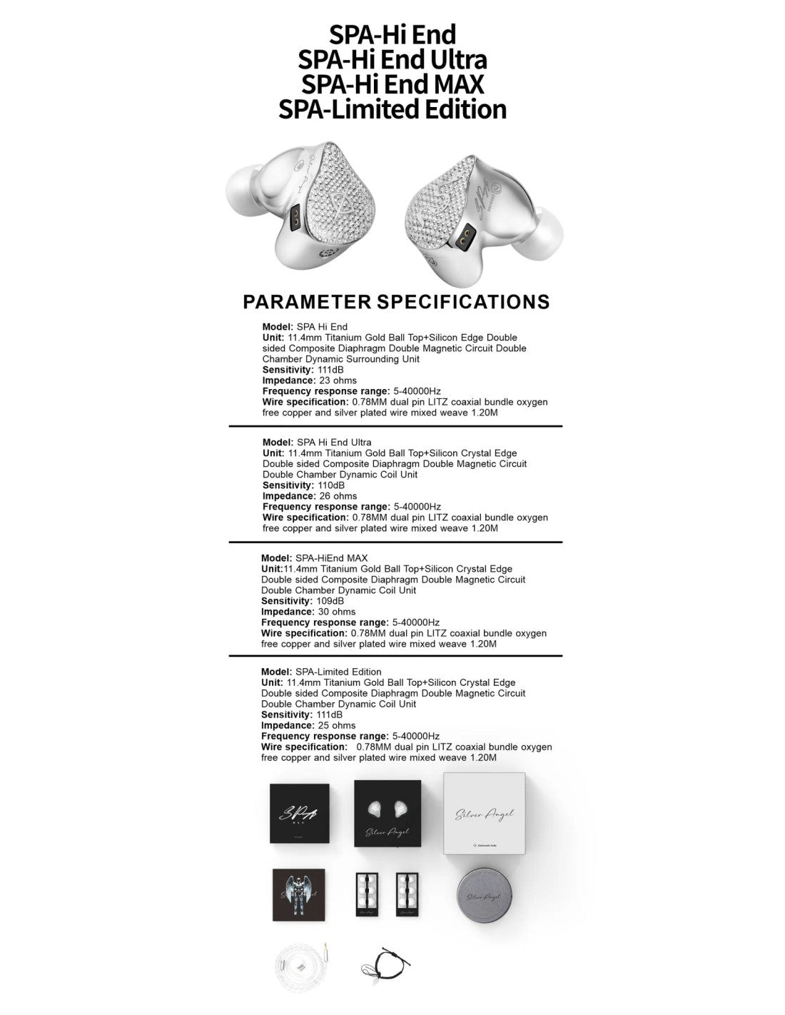 EarAcoustic SPA limited edition in-ear earbuds with silver mesh housings