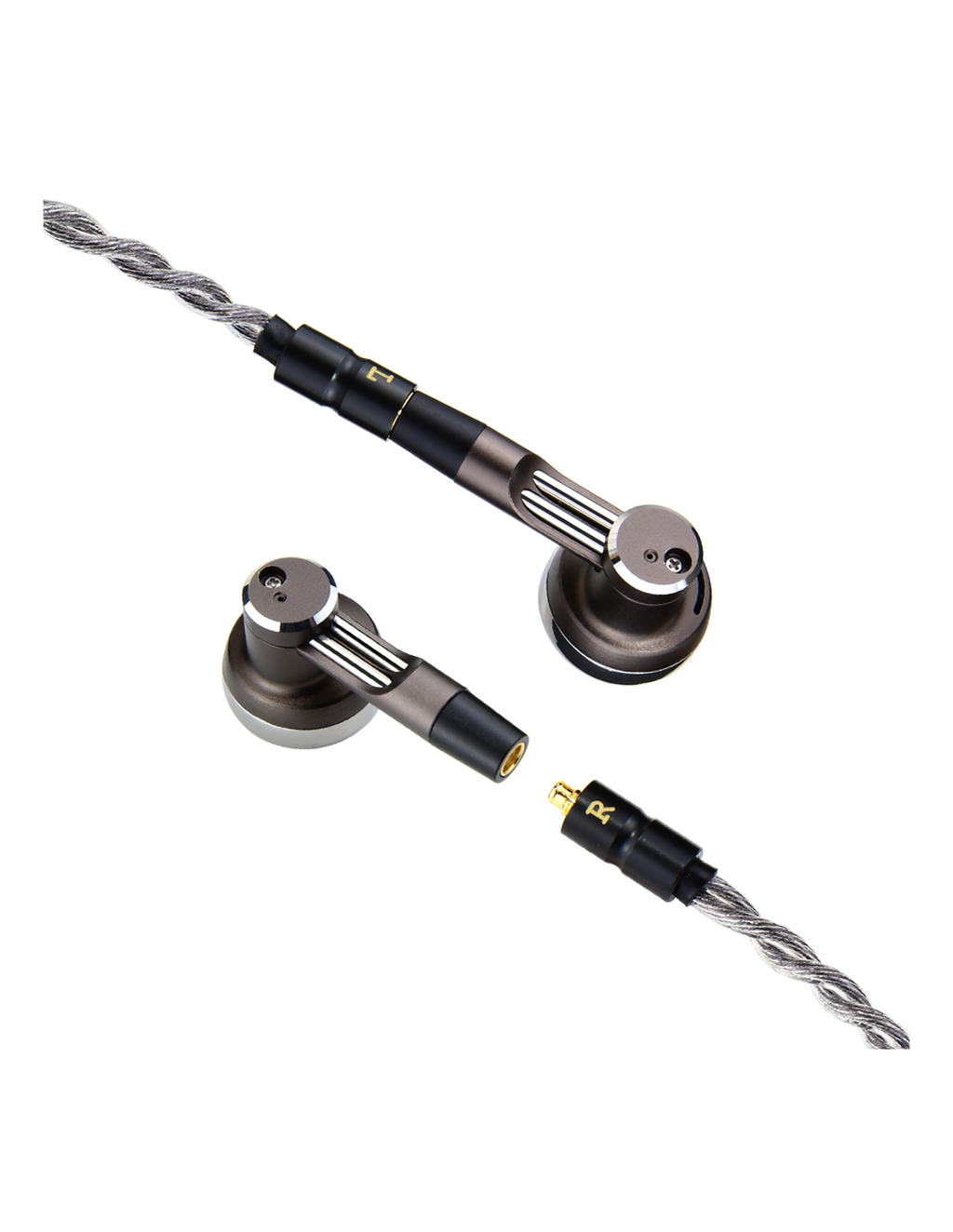 Wired earphones set with round earbud drivers, braided cable, 3.5mm connector