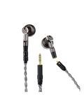 Wired earphones with metal earbuds, braided silver cable, 3.5mm plug and mic